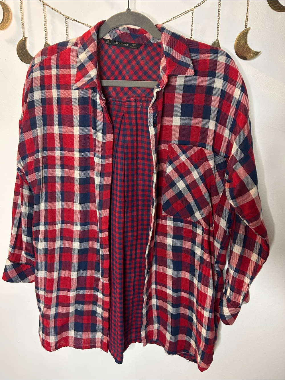 Zara Red and Navy Check Flannel Shacket